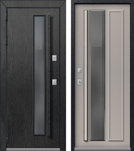 Центурион Т-5-2025 PREMIUM Чёрный муар+МДФ Распил графит-Софт ясень грей (цвет стекла Grey)